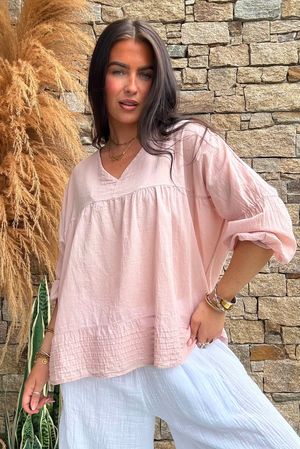 Prairie Pintuck Cotton Smock Antique Rose
